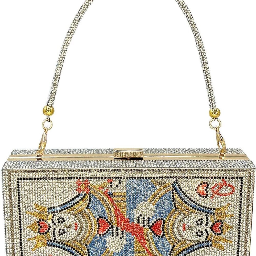 Women Evening Bag Handbag Clutch Purse Crystal Diamond Square Box Jewelry